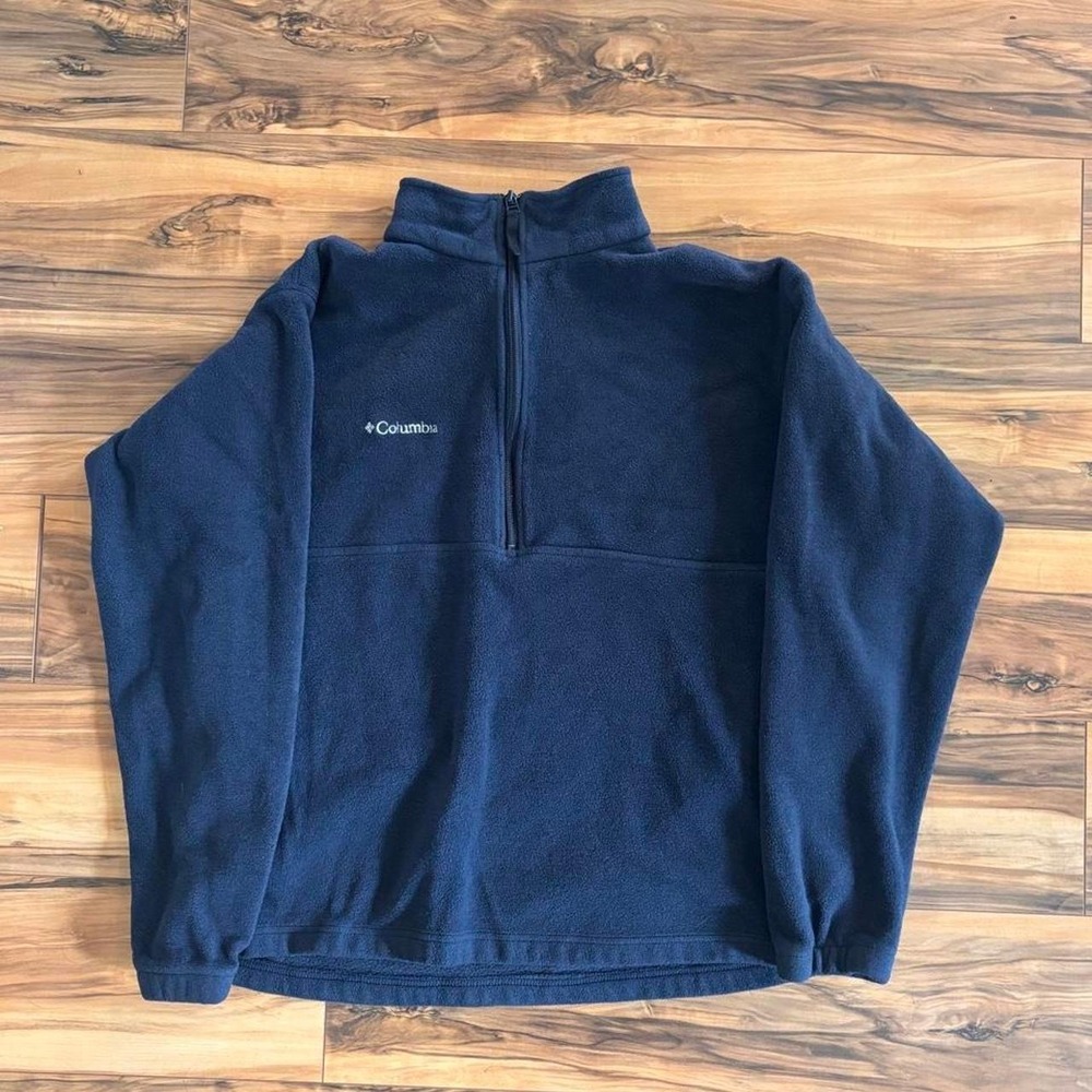 Vintage Columbia Navy Blue Quarter Zip Fleece Pullover Large Unisex Outdoor